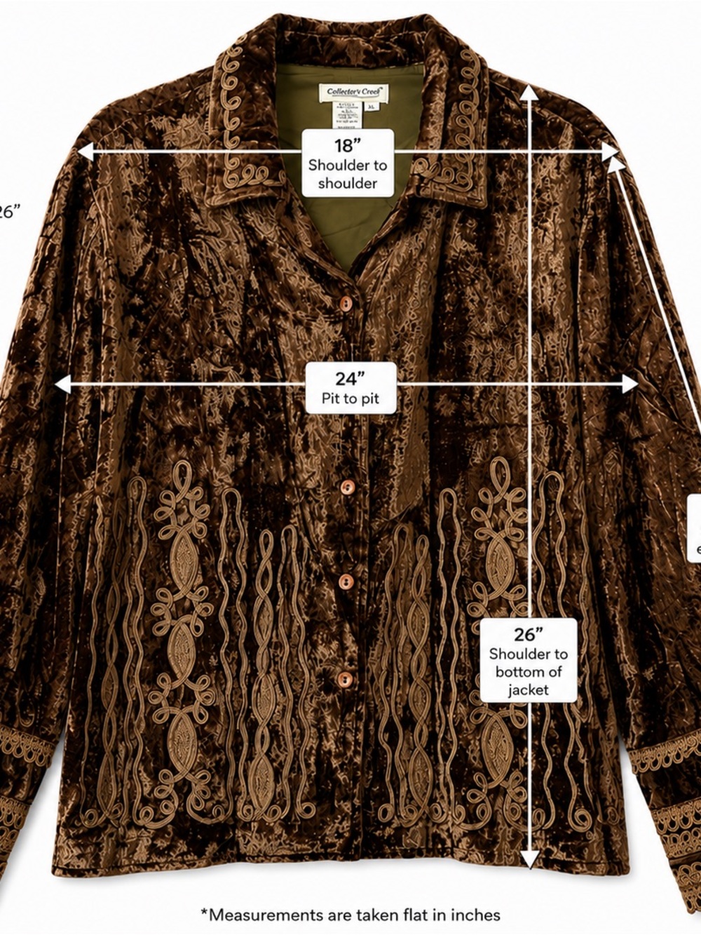 Coldwater Creek XL Brown Crushed Velvet Embroidered Boho Jacket Art-to-Wear - Picture 5 of 11